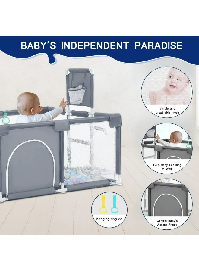 بيت كور ومحبس أطفال مستطيل مع مرمى كرة قدم وباسكت + 50 كرة ملونة هدية - ساحة لعب كبيرة وآمنة - Image 5